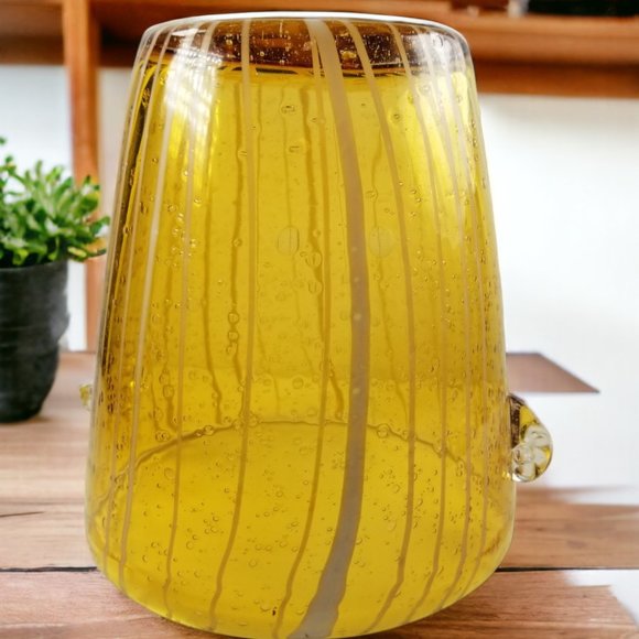 Murano Ice Bin Venini for Disaronno, Handblown Italian Art Glass, Amber & White - Picture 3 of 9